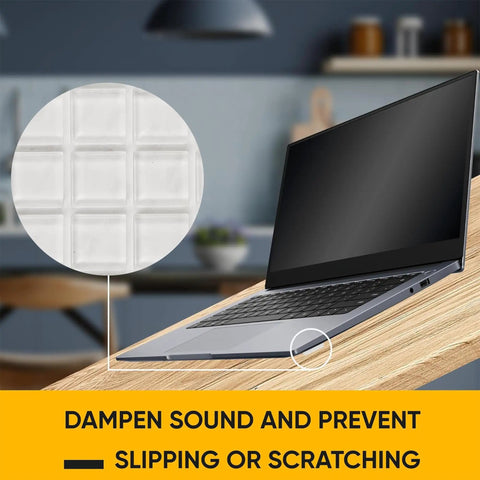 Twenty Pack Clear Silicone Bumper Blocks Rock Solid One Inch Heavy Duty Non Slip Furniture Pads used under laptop for protection.