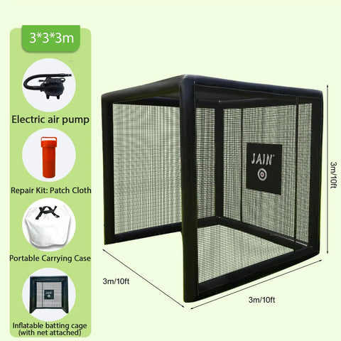 Inflatable Batting Cage For Baseball And Softball, Instant Pop-Up 10 Ft By 10 Ft By 10 Ft Backyard Training Cage, accessories visible