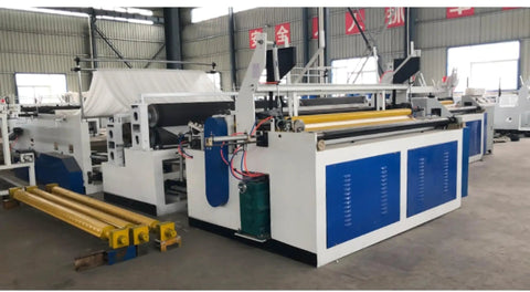 Straight Up Heavy Duty Commercial Tissue Paper Machine And Automatic Toilet Paper Production Line in a spacious manufacturing facility.
