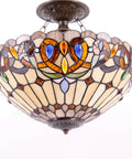 Tiffany Style Ceiling Light Fixture With Victorian Stained Glass Look Semi Flush Mount Lamp 16 Inch Shade 15 Inch Height