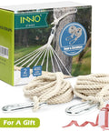 Tree Swing Straps And Hammock Rope Kit, 13 Ft Each With Heavy Duty Carabiner Hooks, shown with packaging and ropes