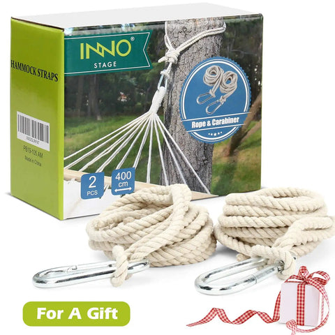 Tree Swing Straps And Hammock Rope Kit, 13 Ft Each With Heavy Duty Carabiner Hooks, shown with packaging and ropes