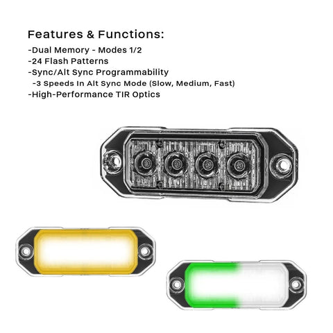 Battle Tested Led Caution Light Featuring Four High Output Surface Mount Beacons For Tow Trucks And Utility Fleet With Dual Memory Flash Patterns And Crisp Green Lens Optics