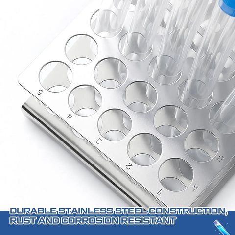 Close-up of Z Shaped 25 Hole Stainless Steel Test Tube Rack showing grid layout for 16mm tubes.