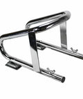 Deluxe Chrome Motorcycle Wheel Chock For Tires Up To 5.5 Inches Wide With Fixed Brackets And Tool Free Removal Mount Heavy Duty Stand