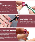 4 Piece Cat Eye Nail Magnet Set Green Dual Ended Magnetic Tools with Round Bead and Heart Magnets in Use