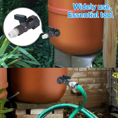 Rain Barrel Spigot Kit For Water Barrels PVC 3/4 Inch Spigot With Bulkhead Fitting Hose Adapter And Thread Seal Tape attached to barrel