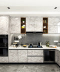 Modern kitchen with Grey White Marble Peel And Stick Countertop Wallpaper Waterproof Self Adhesive Contact Paper on cabinets