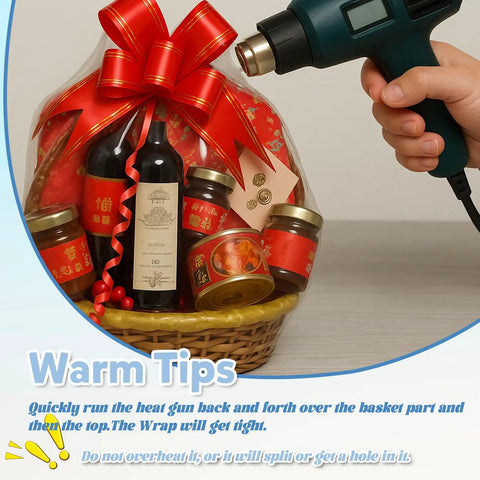 Crystal Clear Heat Shrink Wrap Bags for Gift Baskets 24x30 Inches, 10 Pack Large Size, Pro Level Gift Wrapping Made Easy, Shrink Quickly With Heat Gun Or Hair Dryer, Durable Crystal Clear Plastic For A Professional Finish. heat gun shrinking gift basket