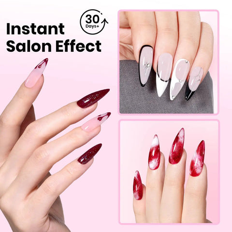 All In One At Home Nail Extensions Kit With 256 Clear Stiletto Tips In 16 Sizes showcasing salon effect nail designs