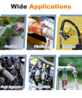 Various uses of 22 Piece Premium Stainless Steel Hose Clamp Assortment Kit For Plumbing And Automotive Use Worm Gear Clamps One Quarter To Two Inches Six To Fifty One Millimeters Versatile Small To Medium Sized Clamps For Home Workshop And Industrial Repairs. Examples shown: garden, pipeline, industry, fuel system, automotive, home.