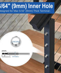 23/64 inch inner hole beveled angle washers installed on stair cable railing, highlighting 24 Pack Beveled Angle Washers For 33 Degree Stair Cable Railing