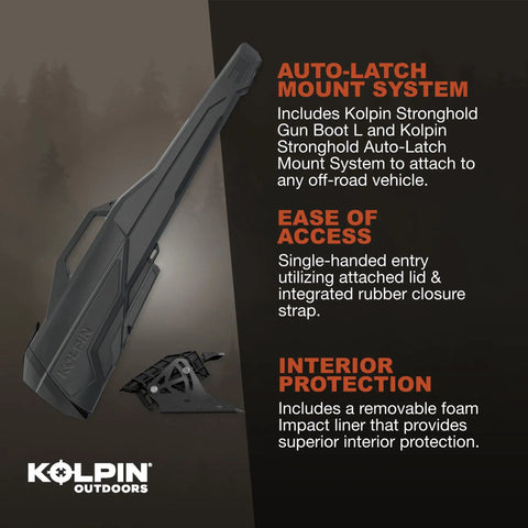 Stronghold Gun Boot L With Autolatch Mount Black Hard Case for Long Guns Up to 52 Inches, one hand entry, shown with mount.