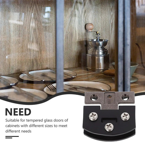 Hassle Free Adjustable Glass Cabinet Hinges For Tempered Frameless Doors With No Mess Install In Matte Black Finish Heavy Duty Design For Wine Cellars And Showcase Shelving with cabinet showcasing tableware.