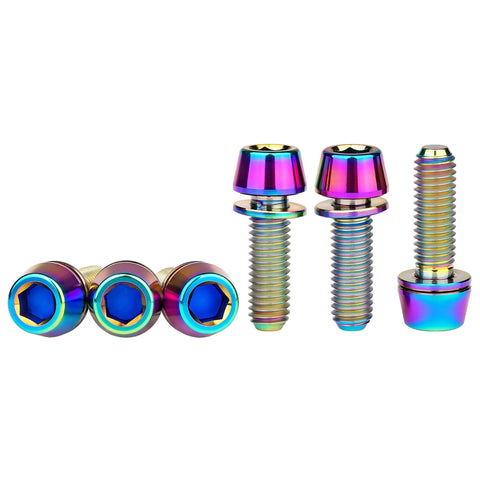 Rainbow Titanium Alloy M5x16mm 18mm Tapered Head Allen Hex Bolt With Washer For Mountain And Road Bike Stem Parts Pack Of 6 Anti Corrosion Lightweight High Strength Precision Machined For Durable Bike Component Upgrade