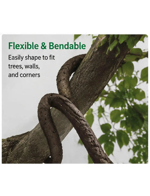 Slick Artificial Tree Bark Cable Cover And Flexible Hollow Vine Conduit Tube For Hiding Exposed Wires Smoothly in a garden setting.