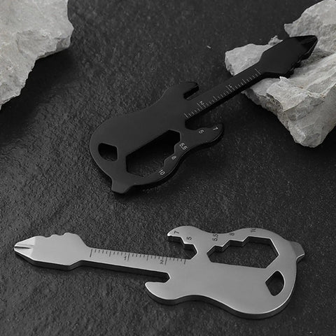 Pocket Multitool Keychain With Bottle Opener Screwdriver And Ruler For Camping Hiking And Travel Stainless Steel Gear Guitar
