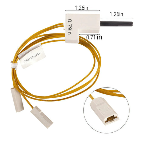 Hot Surface Igniter HSI HA1000 Drop In Replacement For Desa Reddy Master Heaters with dimensions and connectors visible