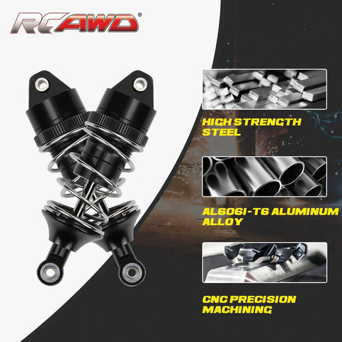 ARRMA Vendetta 3S Infraction 70mm MEGA Front And Rear Shocks Upgrade Kit in black aluminum with springs and CNC machining detail