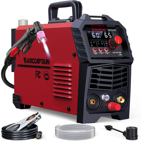 60 Amp Plasma Cutter With Non-Touch Pilot Arc, Dual Voltage 110V 220V, Upgraded Large LED Display, shown with accessories