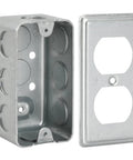 Galvanized Steel Electrical Box Cover Set For Duplex Receptacle 4 By 2 Inch Boxes With 8 Side Knockouts And 2 Bottom Knockouts