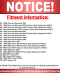 Front Wheel Bearing And Hub Assembly For 4WD Trucks And SUVs With 8 Lugs And ABS Heavy Duty Fitment Notice