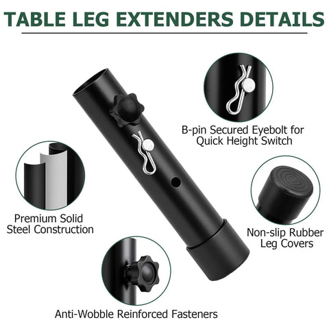 Heavy Duty 4 Piece Foldable Table Leg Extenders Adjustable Height Riser Kit with steel construction and quick height switch features.
