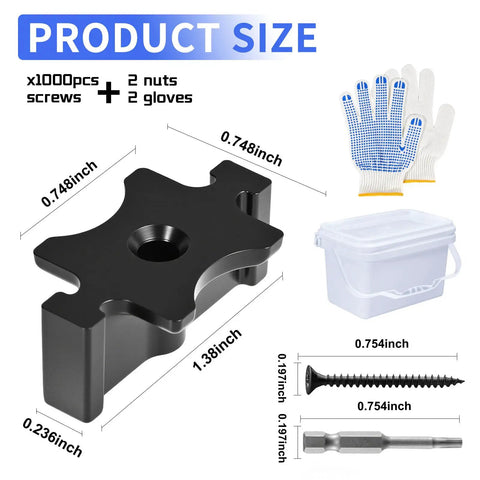 Kickass Heavy Duty Hidden Deck Clip Fastener Kit Featuring Rustproof Stainless Steel Screws And Magnetic Driver Bit For Grooved Composite Boards Ultimate Backyard Projects showing product dimensions and accessories.