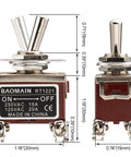 1 Pack Toggle Switch RT1221 DPST 4 Pin On Off 15A At 250V AC And 20A At 125V AC 12 Millimeter Mounting Hole Screw Terminal Ideal For Household Appliances And Electronic Industrial Equipment, metal toggle switch with 30mm body and screw terminals