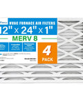 12x24x1 Air Filter MERV 8 4 Pack Pleated Furnace And AC Filter Replacement Traps Dust Display