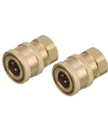 Front view: two brass pressure washer quick-connect to female NPT couplers, 1/4 in to NPT, 5000 PSI, 2-pack
