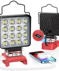 Milwaukee 18V LED Work Light Cordless With USB C And USB A Charger Port, showing front, back, and charging feature