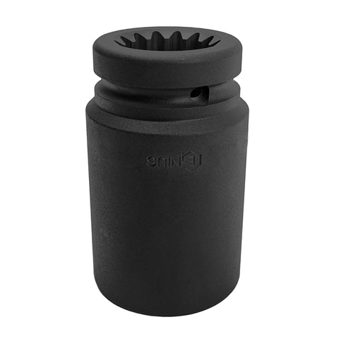Street Proven Spline Drive Impact Wrench Socket 46mm Deep, heavy duty chromoly steel construction, black oxide finish, six point design.