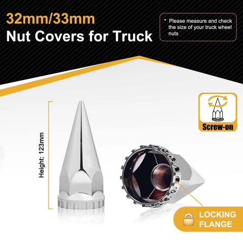 Chrome ABS Lug Nut Covers For Semi Trucks Spike Style Thread On Caps 32mm And 33mm Rust Resistant 40 Pack Mirror Finish Easy Fit