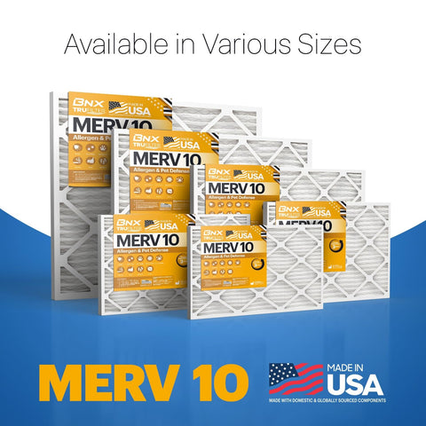 MERV 10 20x20x1 Pleated Air Filter Six Pack For AC Furnace And HVAC Systems Made In USA on display