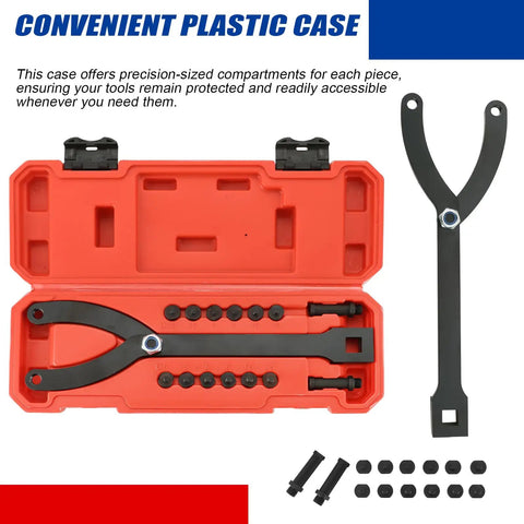 Variable Pin Spanner Wrench Set For Pulleys 15 Piece Go To Tool For Pulleys With Slots Or Holes Fits Camshaft And Crankshaft Pulleys And More in red plastic case