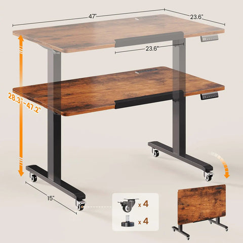 Massive 47 X 24 Inch Electric Standing Desk With 180 Degree Tiltable Mobile Rising Adjustable Height Workstation dimensions and features.