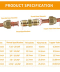 Two Pack Copper Pipe Extension Joints For HVAC AC One Quarter Inch And Three Eighths Inch Coupling Adapters With Flare Nuts No Weld Copper Tube Fittings For Quick Installations And Refrigeration Repair Kit specification chart