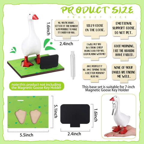 Magnetic Goose Key Holder with Wooden Base Interchangeable Signs and Writable Chalk Signs set, excluding the goose figure.