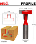 Diagram and photo of 1-1/8 Inch T Slotting Cutter Bit With 1/2 Inch Shank, 2-cutter carbide router bit for CNC or handheld tables