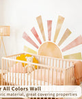 Large Fabric Watercolor Boho Half Sun Wall Decal Peel and Stick Pastel Sunrise Backdrop Murals Stickers in nursery with crib