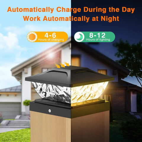 Solar Powered Post Cap Lights 6 Pack With Dual Mode Cool White And Warm White, Waterproof Outdoor Fence Cap Light on post