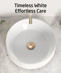 Round Vessel Sink For Bathroom 15.75 Inch Ceramic Bowl With White Gloss Finish Sleek Look Above Countertop Lavatory Vanity Sink Durable Glazed Ceramic 1.75 Inch Drain Opening Fits Standard Drains And Cabinets top view