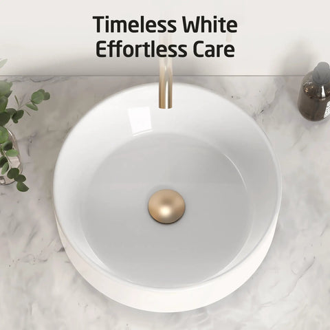 Round Vessel Sink For Bathroom 15.75 Inch Ceramic Bowl With White Gloss Finish Sleek Look Above Countertop Lavatory Vanity Sink Durable Glazed Ceramic 1.75 Inch Drain Opening Fits Standard Drains And Cabinets top view