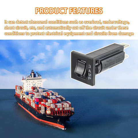 Heavy Duty Thermal Circuit Breaker Fuse For W28XQ1A3 showcases a 3A fuse mounted, with a cargo ship in the background.