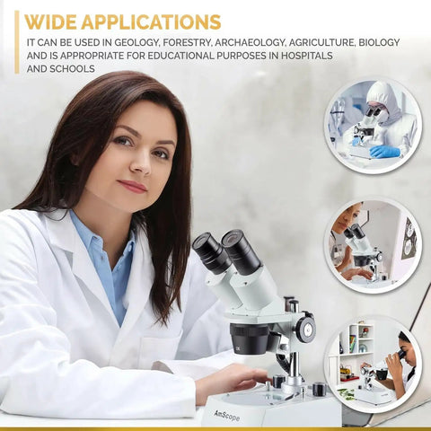 Forward Mounted Binocular Stereo Microscope With 20X 40X 80X Magnification, Dual LED Lighting, Widefield Optics, All Metal Stand, Rugged Pro Grade Build For Tiny Electronics Parts Inspection, Delicate Assembly, And Hobby Projects on lab bench