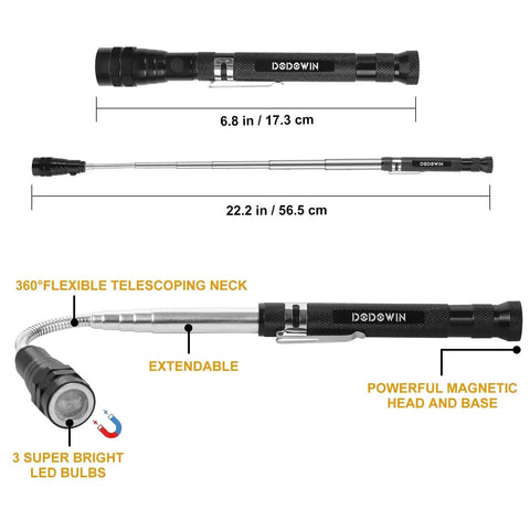Telescoping Magnetic Pickup Tool With LED Light 360 Degree Flexible Magnetic Reach Handy Auto Tool