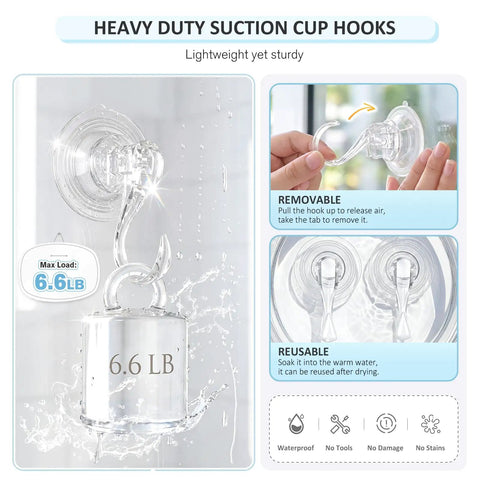 Clear Suction Cup Hooks Set Of 6 For Shower, Small Yet Mighty, Heavy Duty Removable And Reusable, Transparent PET Plastic Hangers
