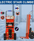 Super Heavy Duty Motorized Stair Climber Hand Truck With 880 Lbs Capacity electric dolly cart showcasing control panel and dimensions.