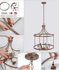 Assembly steps for Rustic Bronze Farmhouse Six Light Drum Chandelier for Dining Room, Kitchen Island or Living Room Pendant Lighting